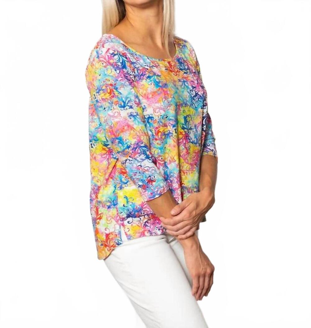 NEW SNOSKINS v-neck top with flounce sleeves in multi